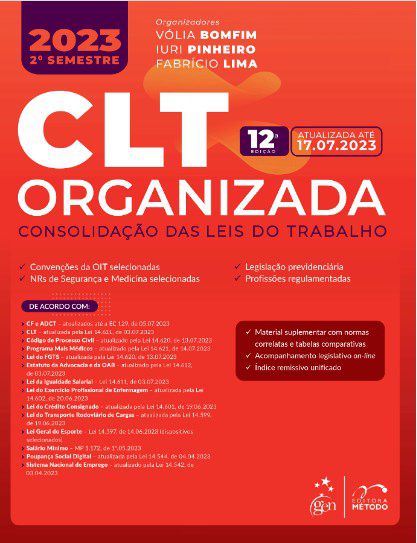 Livro CLT Organizada - Consolidação das Leis de Trabalho - Bomfim - Método