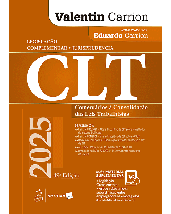 Livro CLT: Comentários À Consolidação das Leis Trabalhistas Carrion