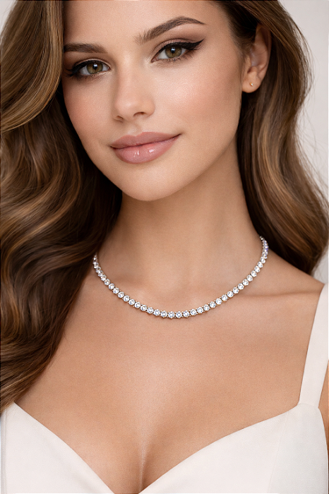 Colar Riviera 3 pontas Ródio