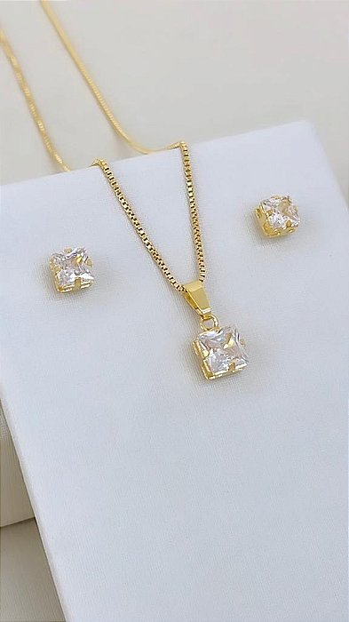 Conjunto ponto luz quadrado semijoia