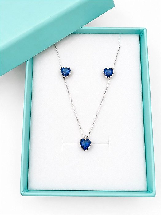 Conjunto Coração Azul Royal