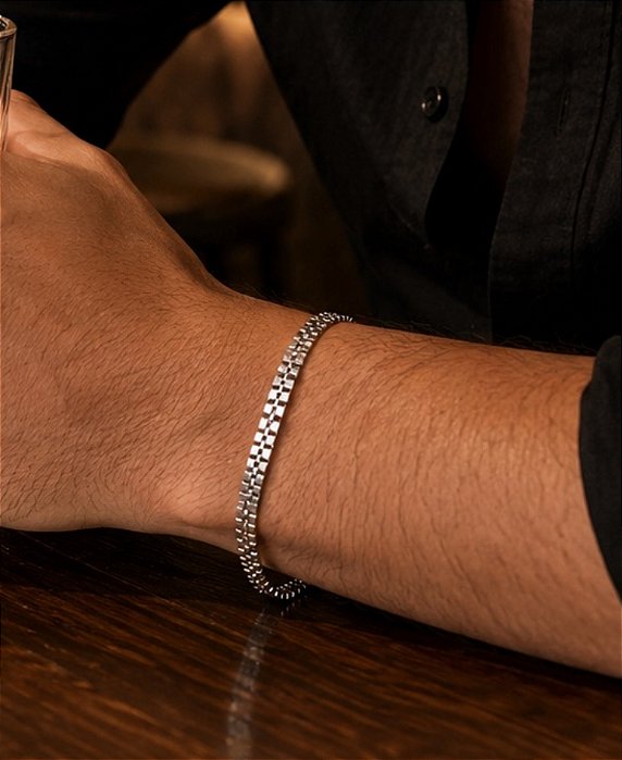 Pulseira Veneziana Dupla Aço 22cm
