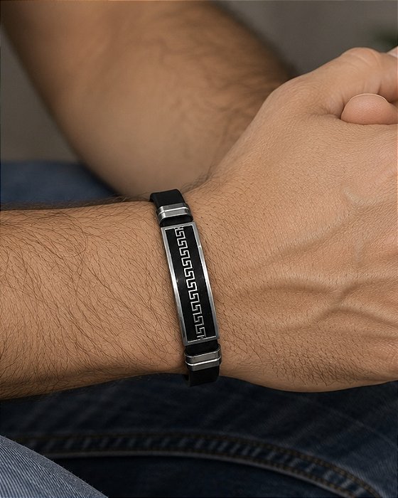 Pulseira Masc Silicone Aço 21cm