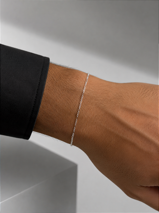 Pulseira 3x1 Fininha Prata 19cm