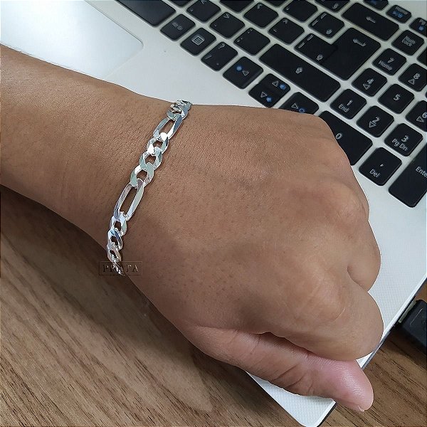 Pulseira 3x1 Grossa Prata 21cm