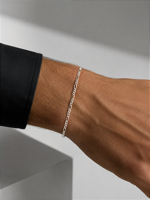 Pulseira 3x1 Fina Prata 21,5cm