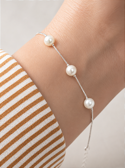 Pulseira 3 pérolas Prata 925