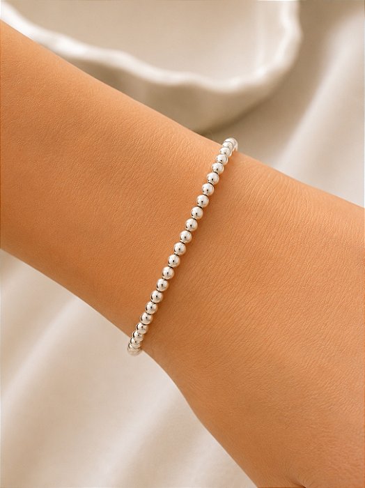 Pulseira Bolinha Prata 25cm