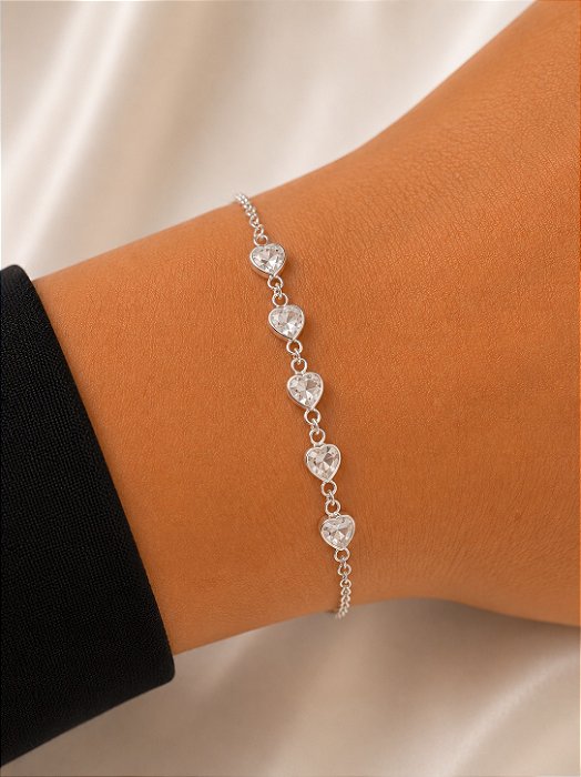 Pulseira Coração Colado Prata 18,5cm
