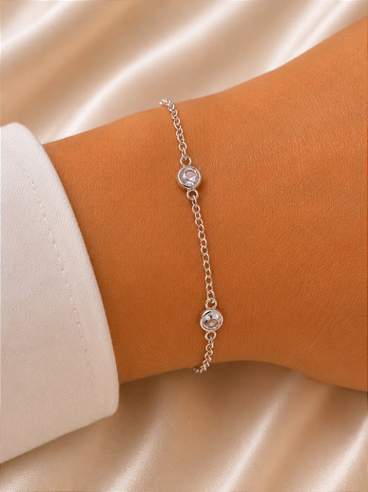 Pulseira Zircônia Cristal Prata 19,5cm