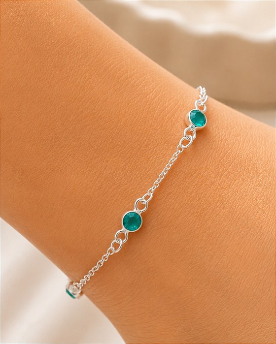 Pulseira Zircônia Collors Verde Água Prata 19,5cm