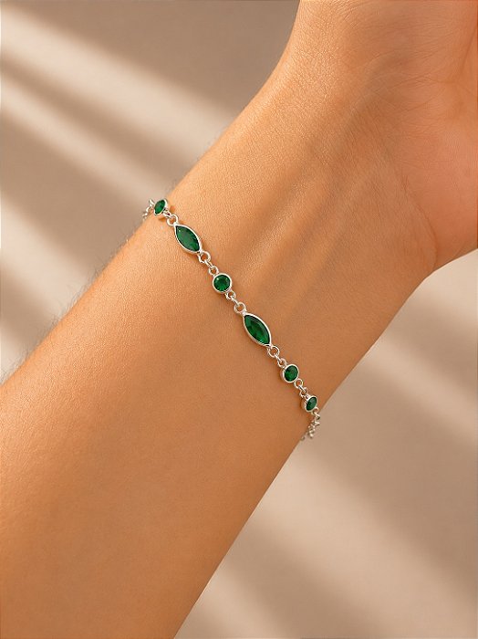 Pulseira Colors Verde em Prata 18,5cm