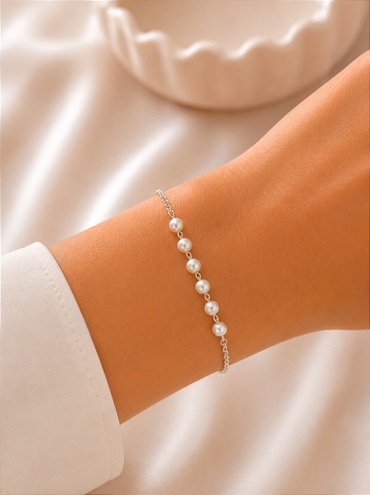 Pulseira Pérola Prata 19cm