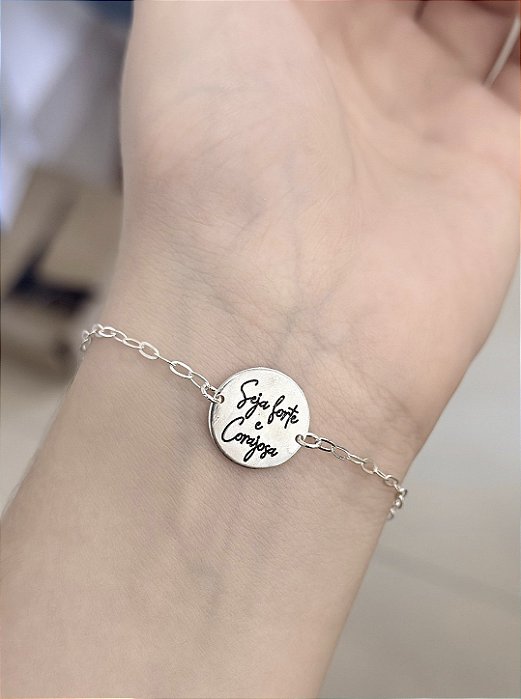 Pulseira Seja Forte em Prata 18cm