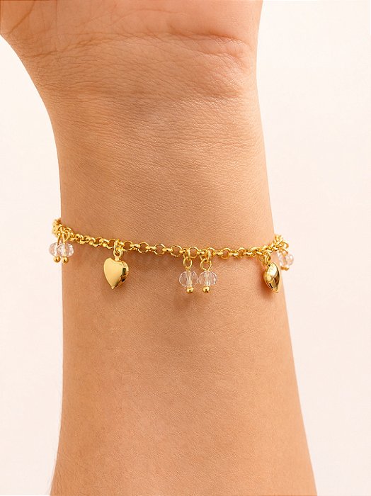 Pulseira Coração Cristal Semijoia 21,5cm