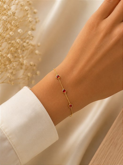 Pulseira Zircônia Vermelha Semijoia 26cm