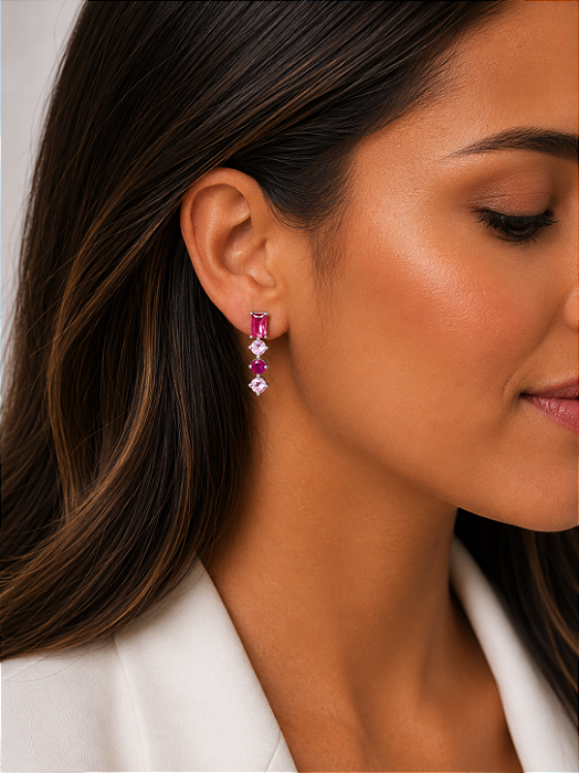 Brinco Cor Rosa Prata