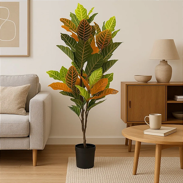 Planta Artificial Croton Arvore Permanente 1.20m Decoração Sala