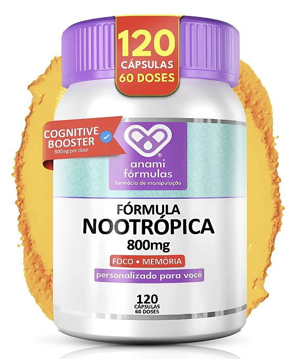 Fórmula Nootrópica Anami 800mg - Cognitive Booster Max Dose - 120 Cápsulas - Auxilia Foco E Memória