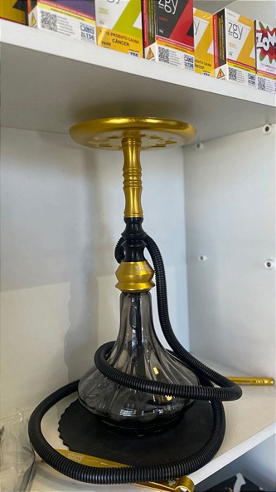 Narguile Completo Grande Preto e Dourado
