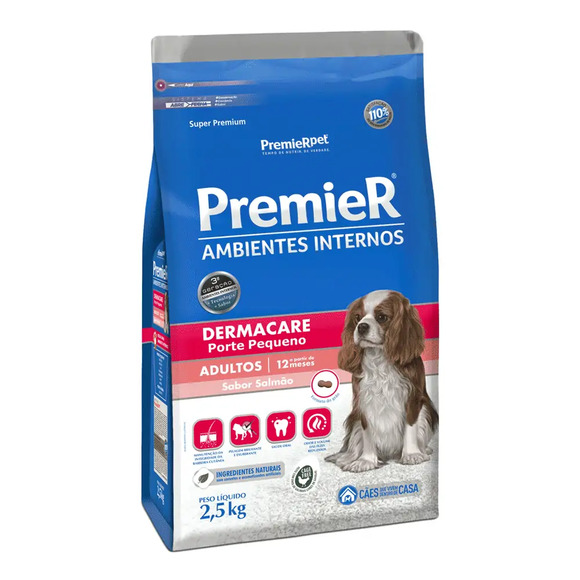 Premier Ambientes Internos Dermacare Cães Adultos Raças Pequenas Salmão 2,5 kg