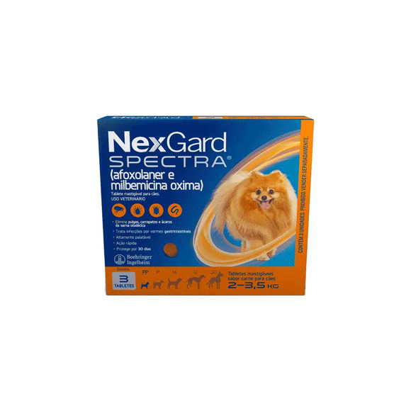 NexGard Spectra Antipulgas e Vermífugo Cães 2kg a 3,5kg 3 tabletes