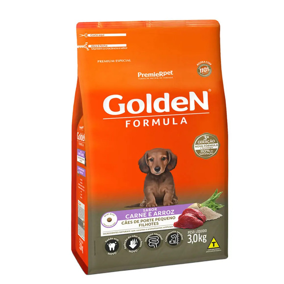 Golden Formula Cães Filhotes Raças Pequenas Carne e Arroz 3 kg