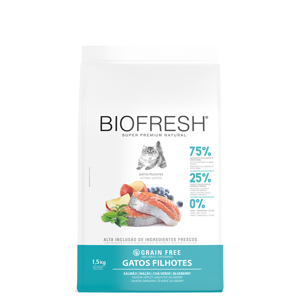 Biofresh P/gatos Filhotes Sabor Salmao/maca/cha Verde/blueberry 1,5kg