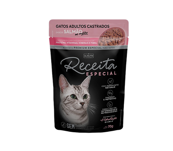 Sache Umido Rec Esp Pe Gato Ad Cast Salmao 70Gr