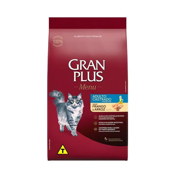 Ração Granplus Menu Gatos Adultos Castrados Frango E Arroz 1 Kg