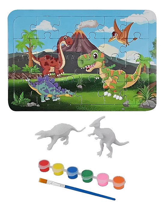 Kit pintura Dino com quebra cabeça