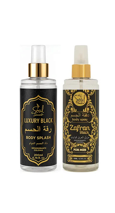 KIT CASAL BODY SPLASH ÁRABE - ZAFRAN BLACK MASCULINO + LUXURY BLACK FEMININO