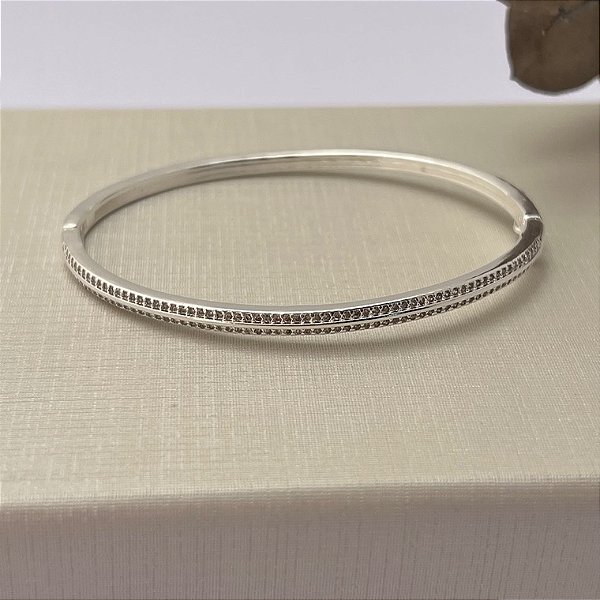 Bracelete banhado em prata silver duas linhas cravejadas