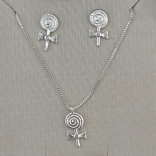 Conjunto pirulito infantil em banho de prata silver