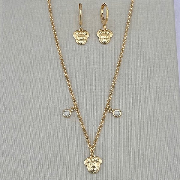 Conjunto infantil Minnie em banho de ouro 18k