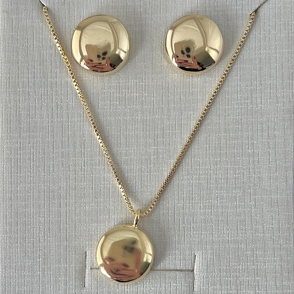 Conjunto de bola lisa em banho de ouro 18k