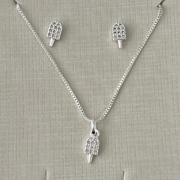 Conjunto infantil sorvete cravejado em banho de prata silver