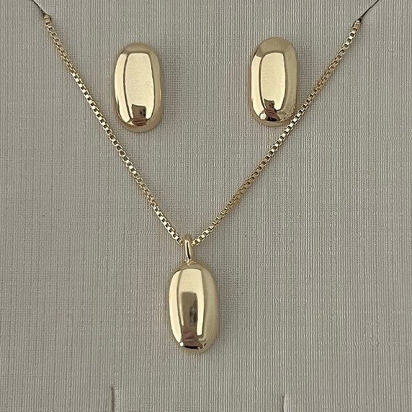 Conjunto gotas ovais em banho de ouro 18k