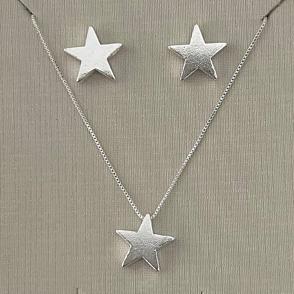 Conjunto de estrela em banho de prata silver