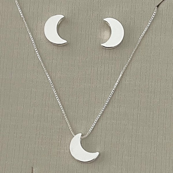 Conjunto de lua em banho de prata silver