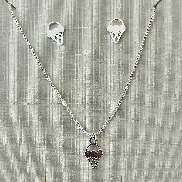 Conjunto infantil sorvete liso em banho de prata silver