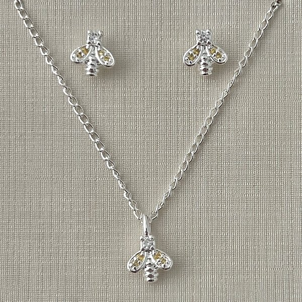 Conjunto infantil de abelha em banho de prata silver