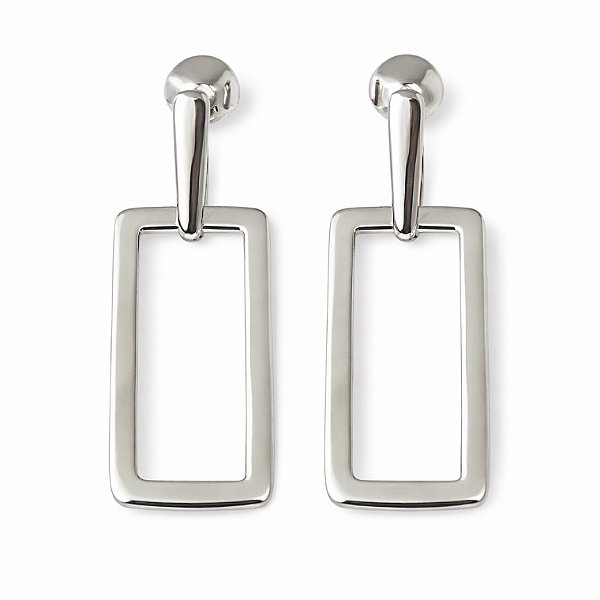 Brinco retângulo vazado em banho de prata silver
