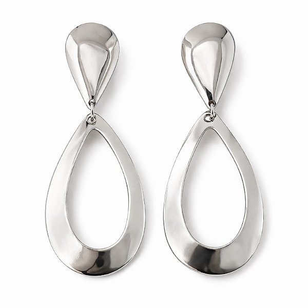 Brinco gota lisa vazada em banho de prata silver