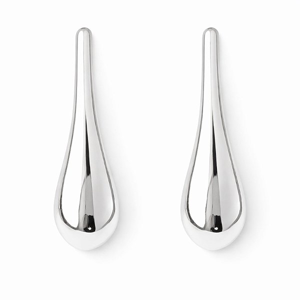 Brinco gota lisa grande em banho de prata silver