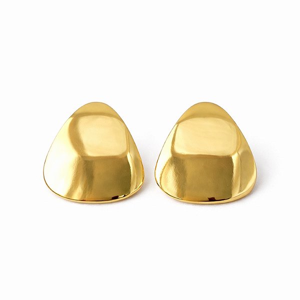 Brinco retângulo chapa oval liso em banho de ouro 18k