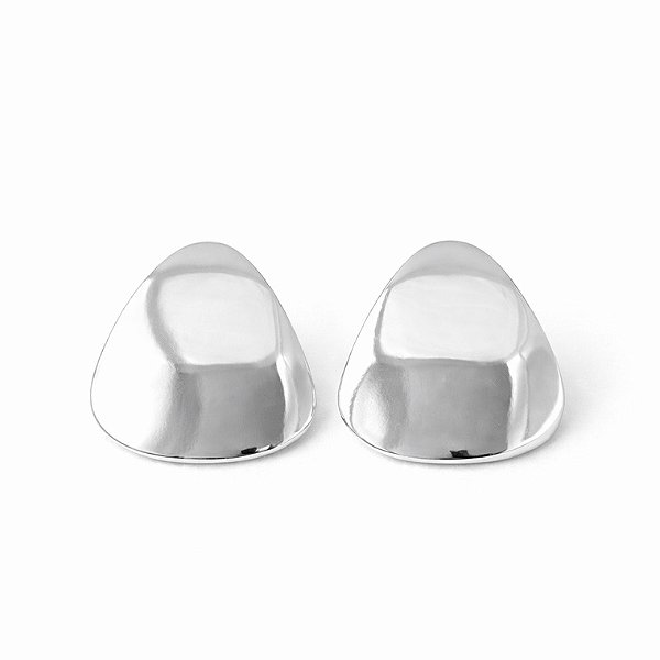 Brinco retângulo chapa oval liso em banho de prata silver