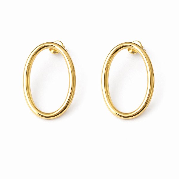 Brinco oval vazado em banho de ouro 18k