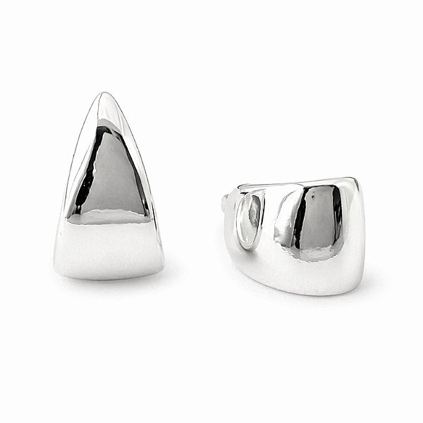 Brinco tipo argola formato gota grossa lisa em banho de prata silver