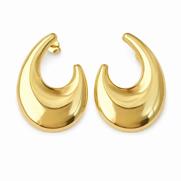 Brinco oval formato U em banho de ouro 18k